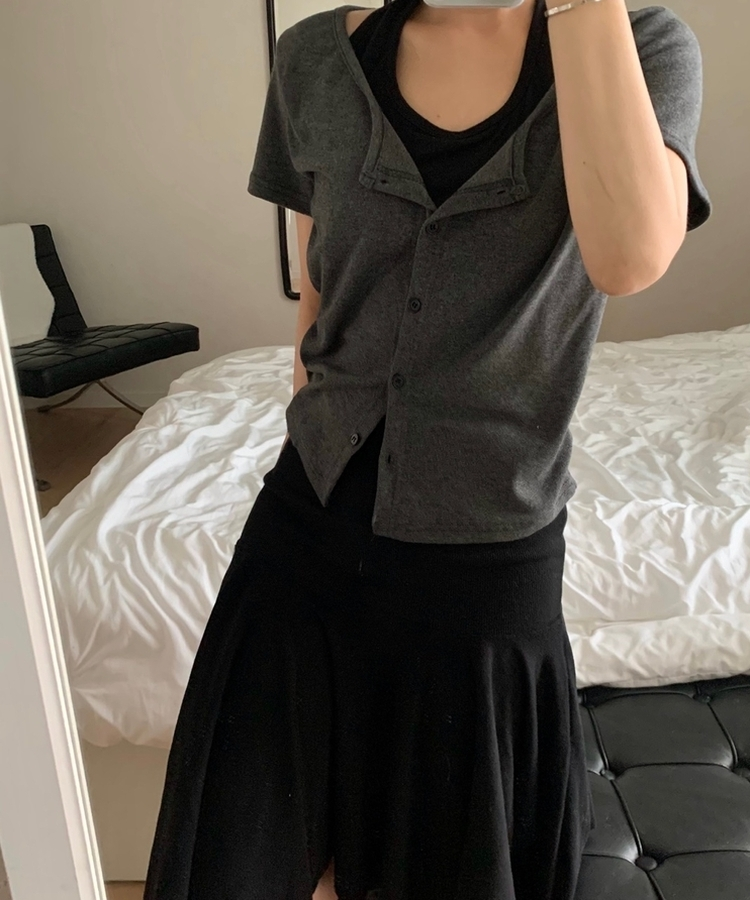 ホルターキャミソール半袖カーディガン CHARCOAL