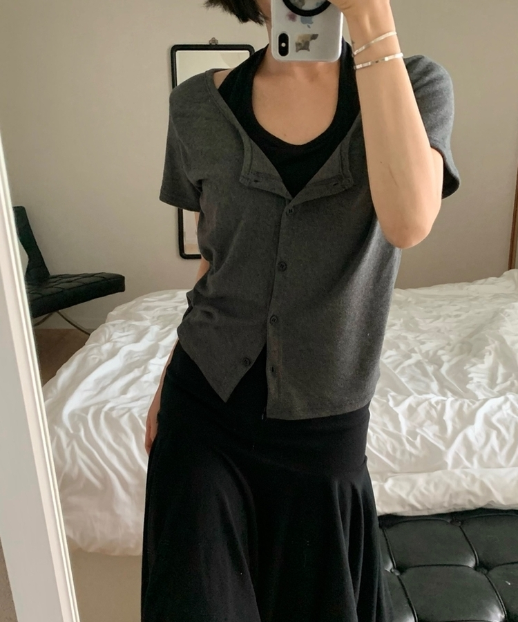 ホルターキャミソール半袖カーディガン CHARCOAL