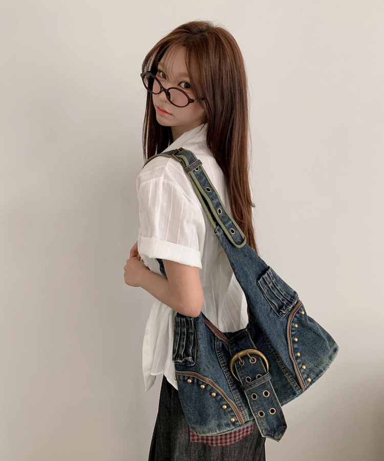 ビンテージデニムベルトショルダーバッグ blue