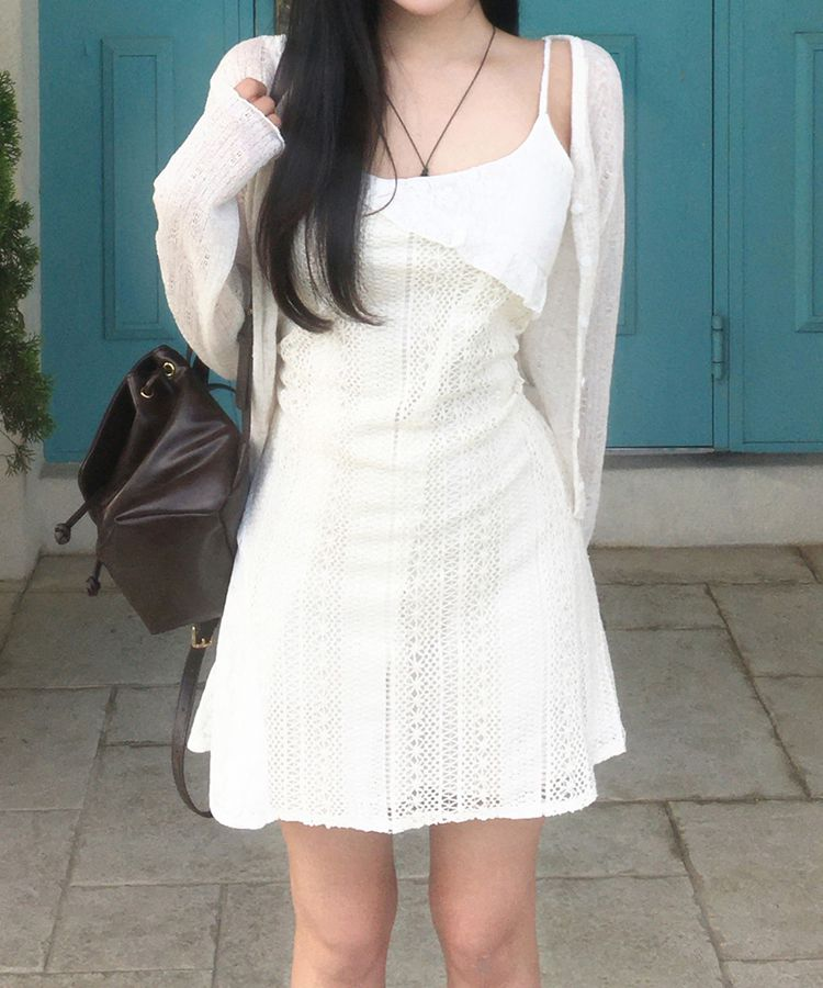 レースニットキャミソールミニワンピース CREAM(LONG)