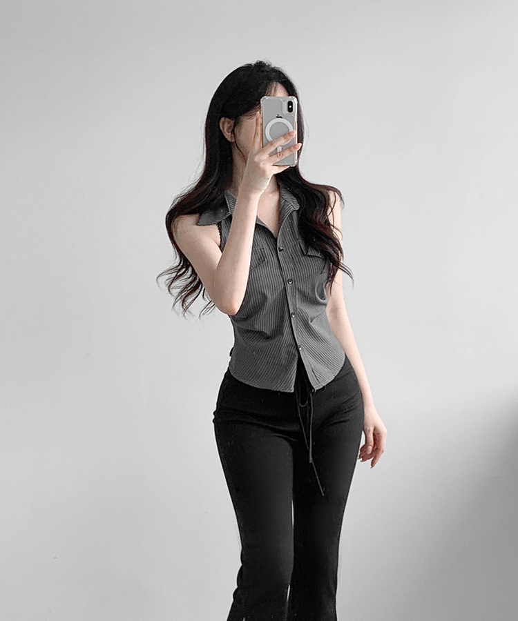 バックリボンブラウス GRAY