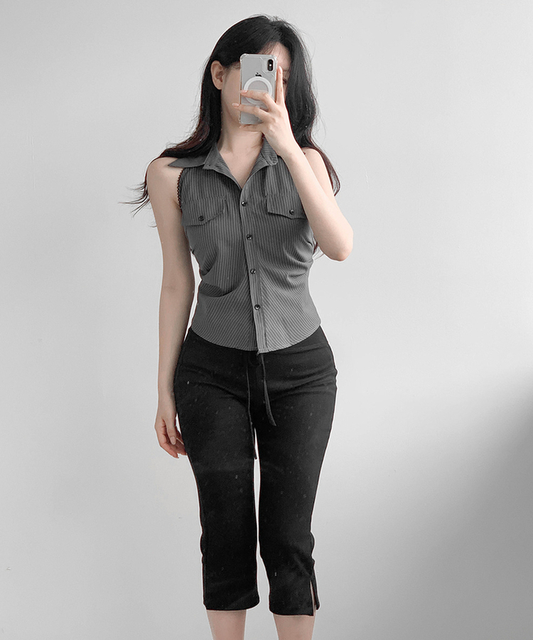 バックリボンブラウス GRAY