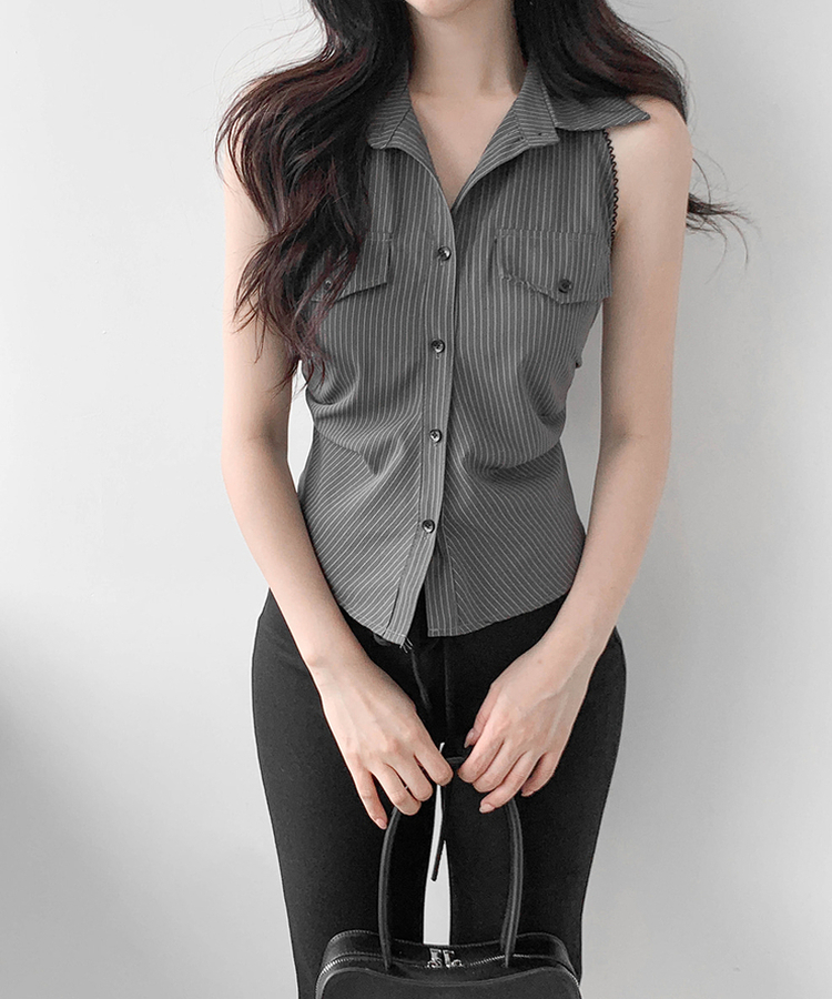 バックリボンブラウス GRAY