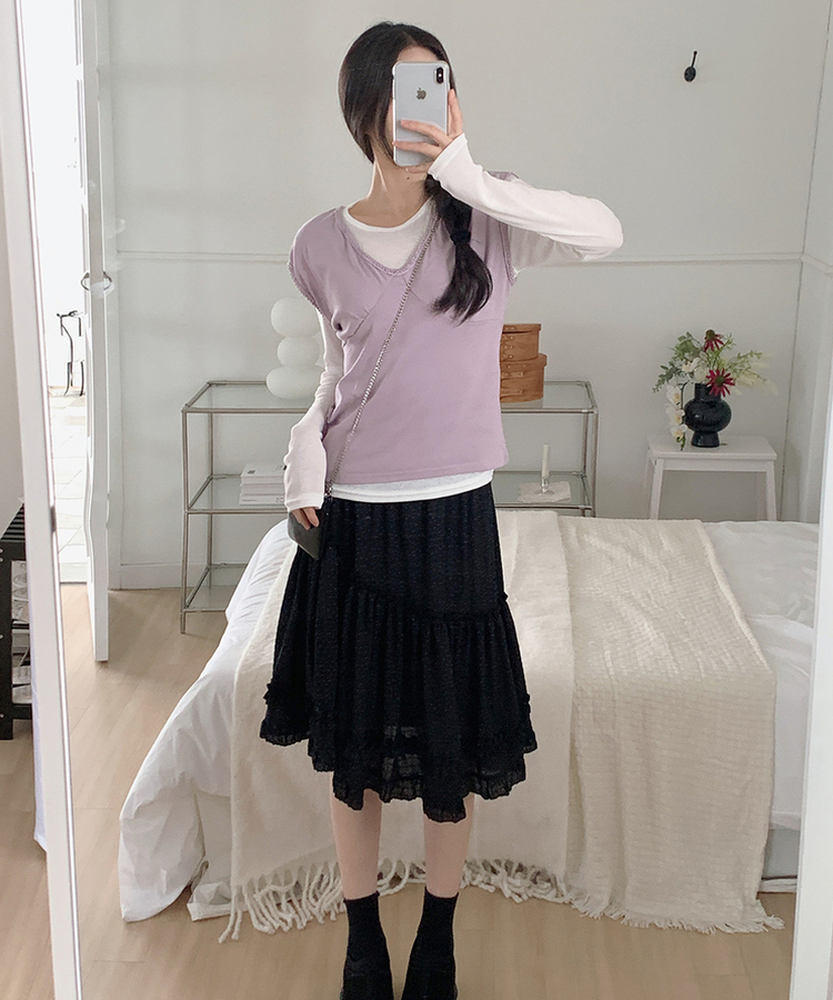 VネックレースTシャツ PURPLE