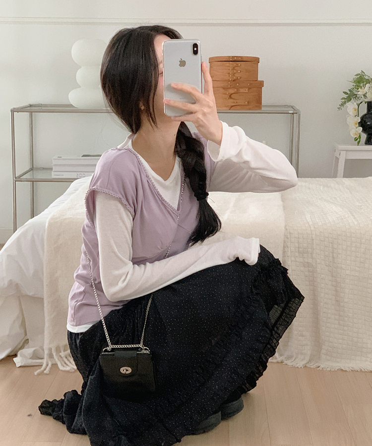 VネックレースTシャツ PURPLE