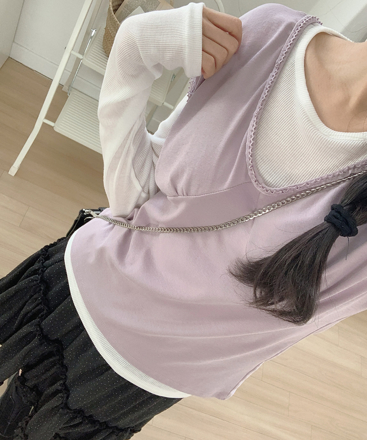 VネックレースTシャツ PURPLE