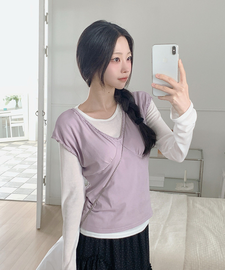 VネックレースTシャツ PURPLE