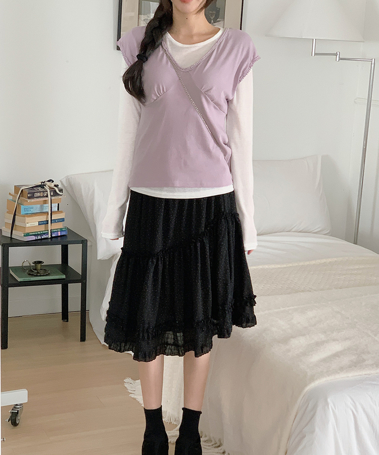 VネックレースTシャツ PURPLE