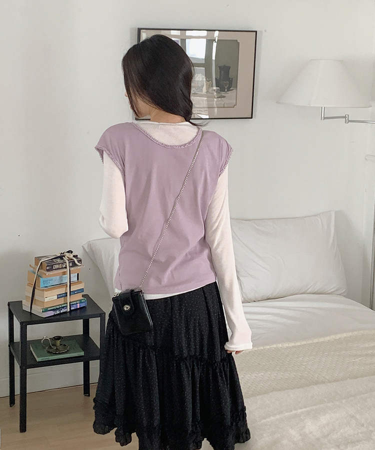 VネックレースTシャツ PURPLE