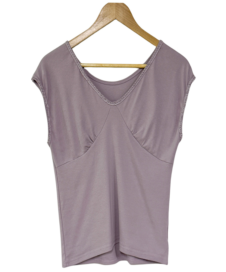 VネックレースTシャツ