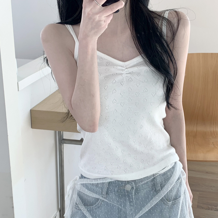 ハートパンチングシャーリングキャミソール IVORY