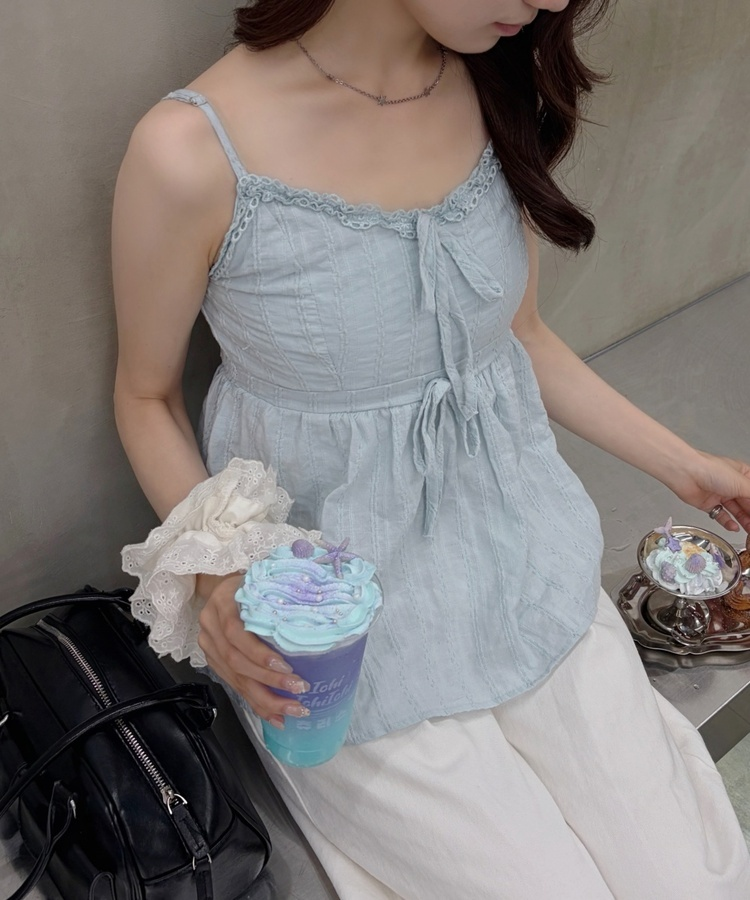 펀칭 레이스 플레어 뷔스티에 스카이블루