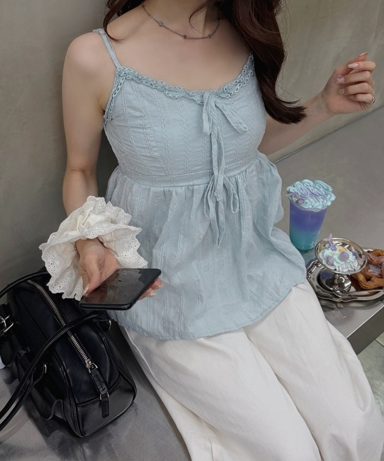 펀칭 레이스 플레어 뷔스티에 스카이블루