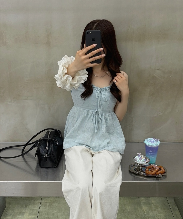 펀칭 레이스 플레어 뷔스티에 스카이블루
