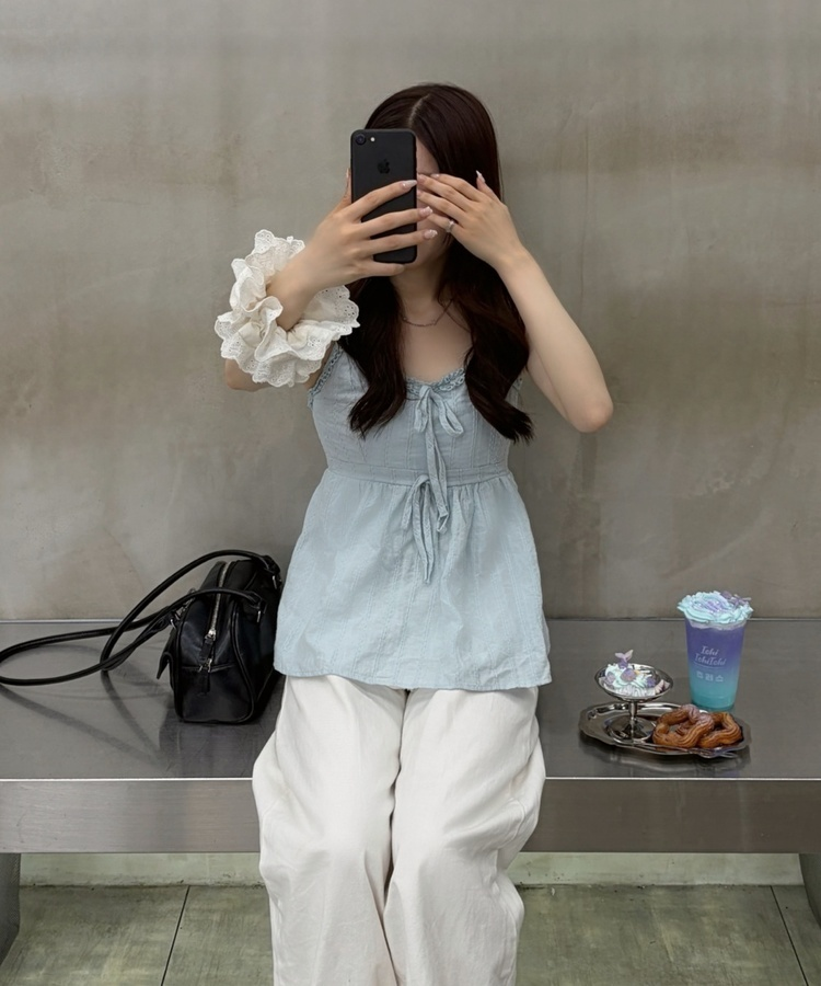 펀칭 레이스 플레어 뷔스티에 스카이블루
