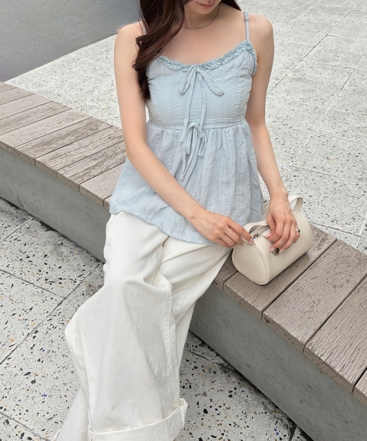 펀칭 레이스 플레어 뷔스티에 스카이블루