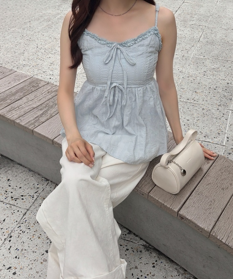 펀칭 레이스 플레어 뷔스티에 스카이블루