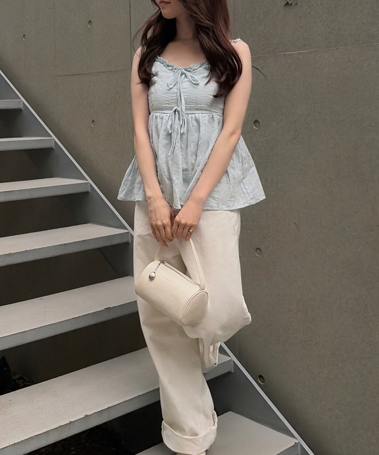 펀칭 레이스 플레어 뷔스티에 스카이블루
