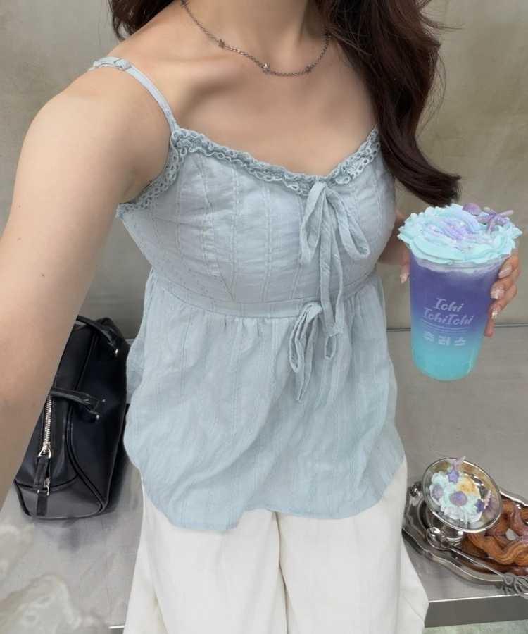 펀칭 레이스 플레어 뷔스티에 스카이블루
