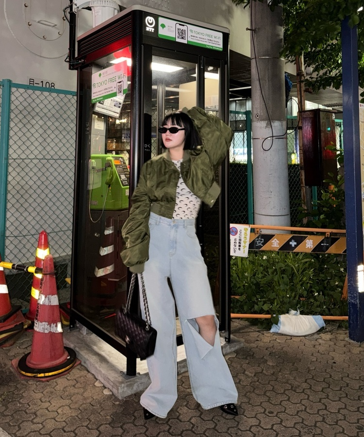 데미지 컷 와이드 데님 팬츠 연청