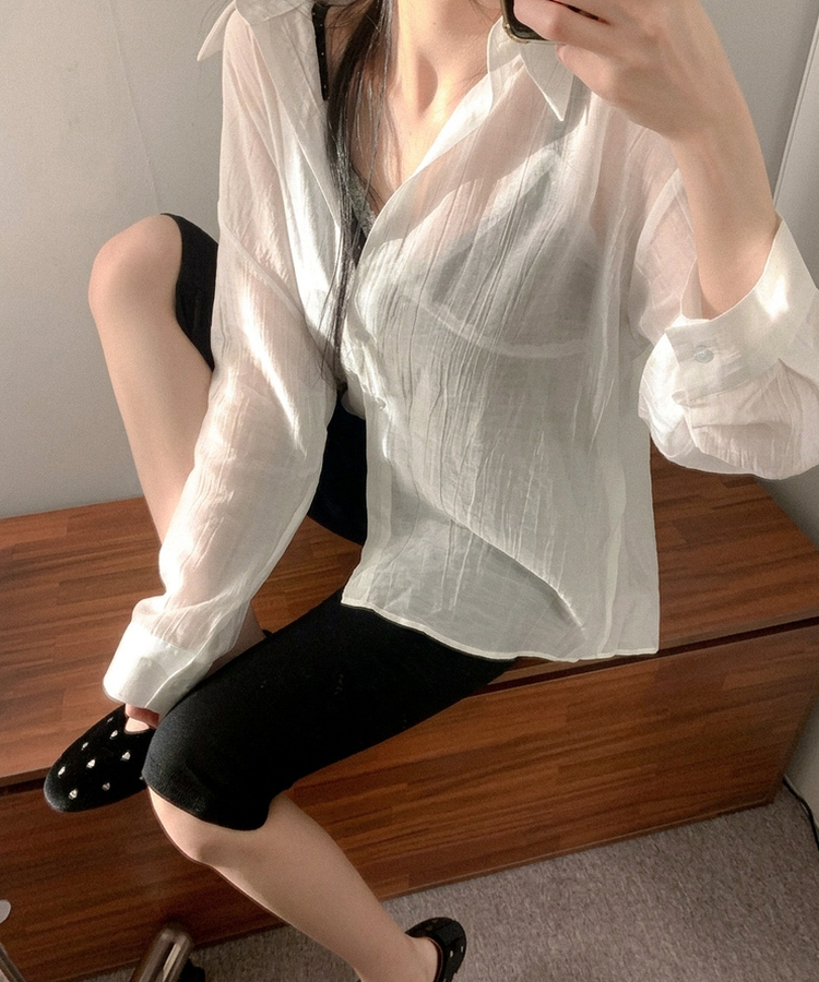 ルーズフィットカラー長袖シアーシャツ IVORY