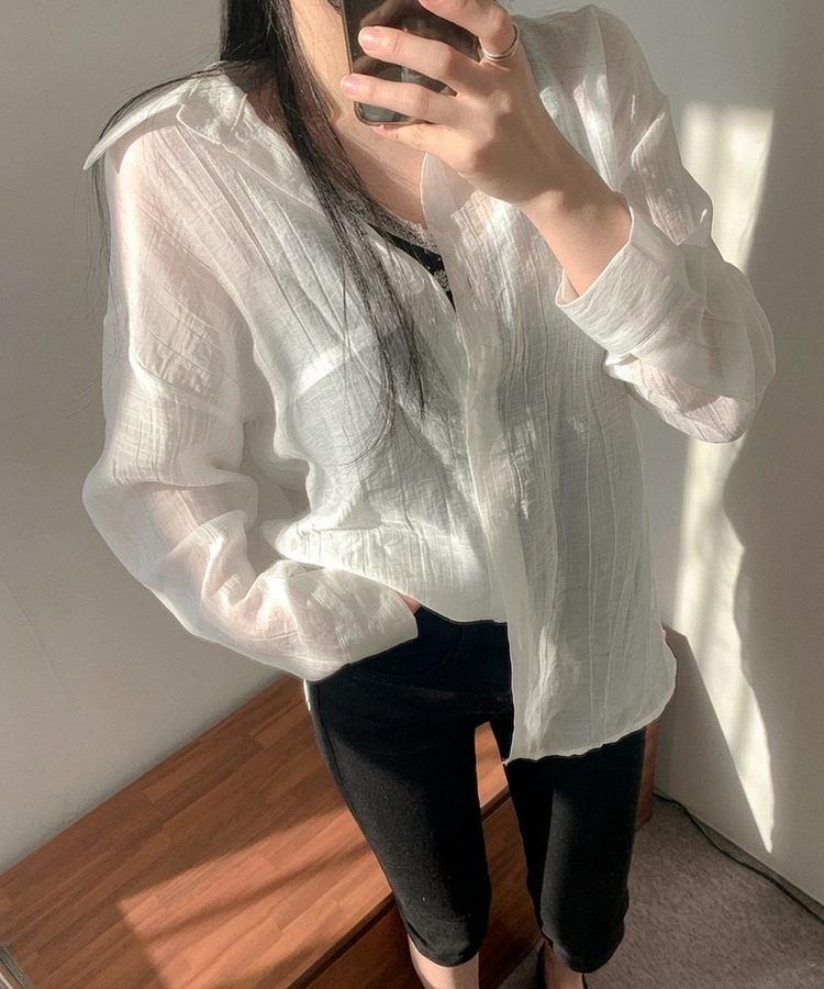 ルーズフィットカラー長袖シアーシャツ IVORY