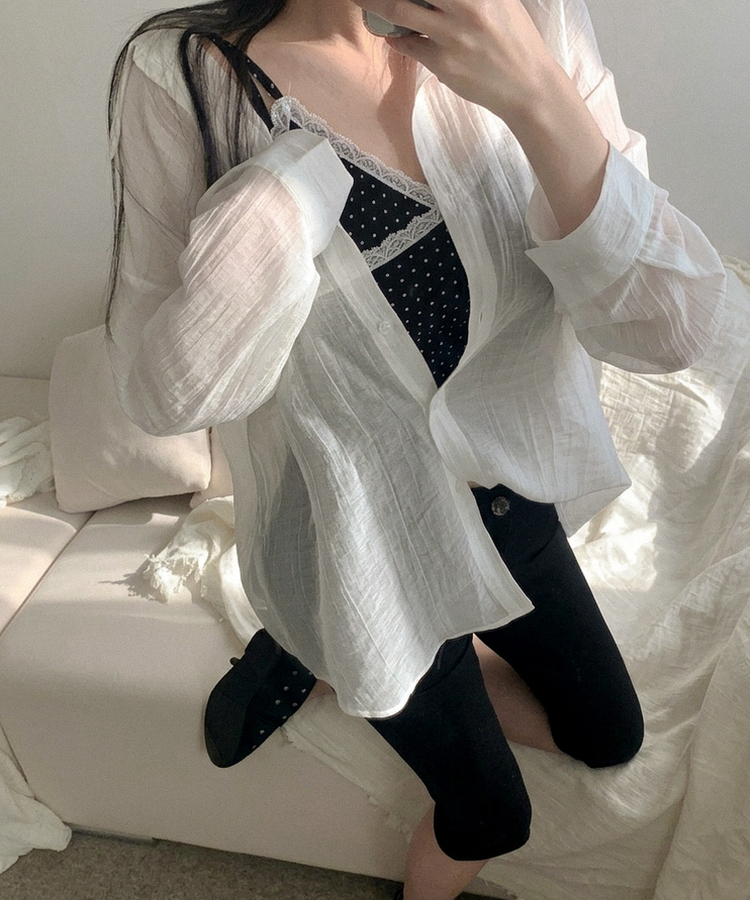 ルーズフィットカラー長袖シアーシャツ IVORY