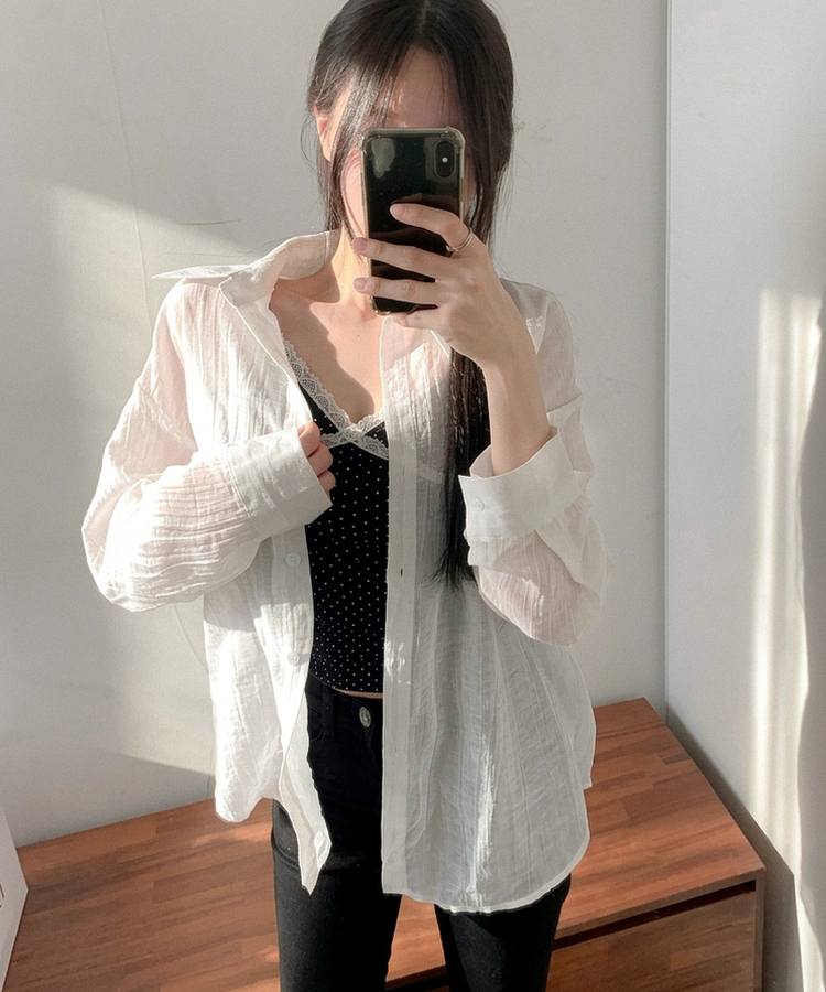 ルーズフィットカラー長袖シアーシャツ IVORY