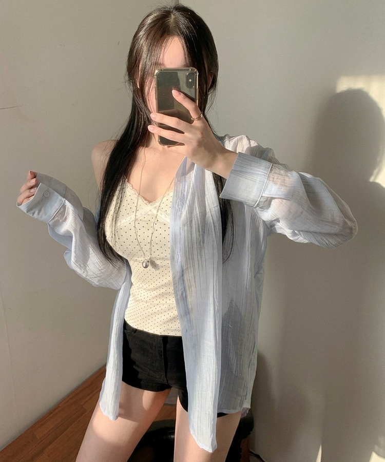 ルーズフィットカラー長袖シアーシャツ SKY BLUE