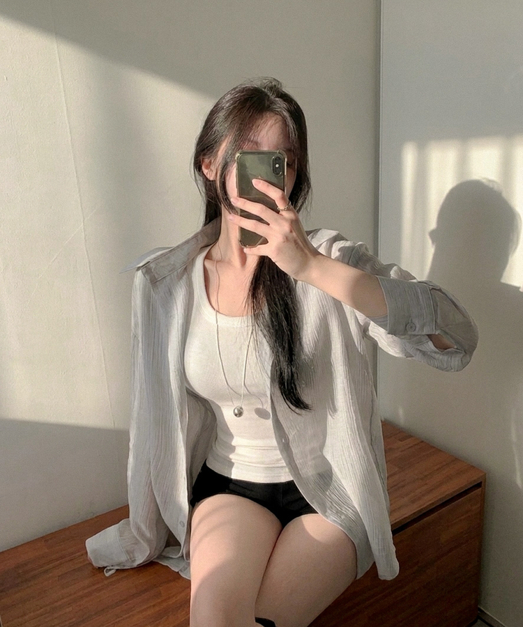 ルーズフィットカラー長袖シアーシャツ SKY BLUE