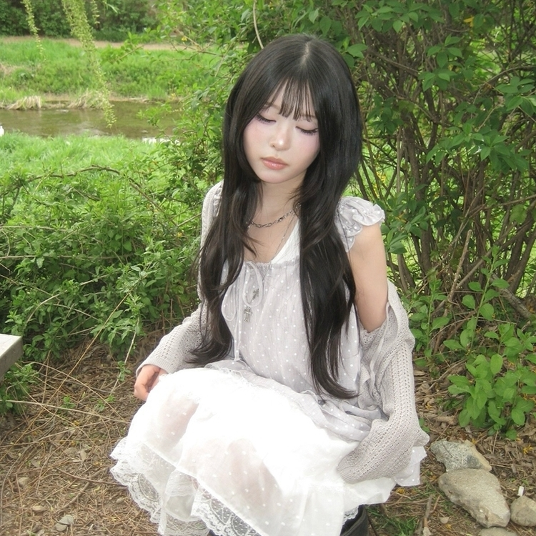 レイヤードホルターネックドットノースリーブトップス GREY