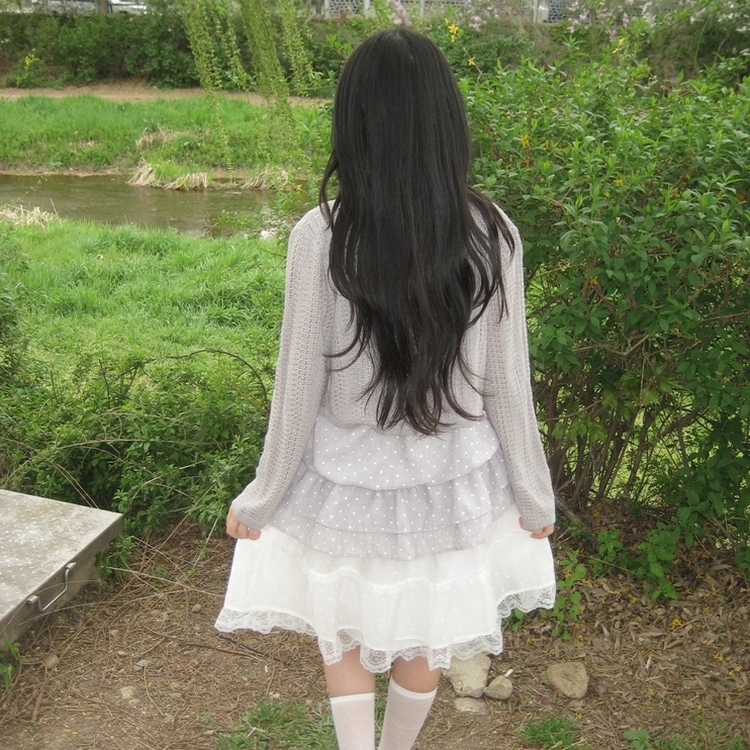 レイヤードホルターネックドットノースリーブトップス GREY