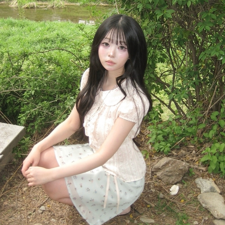 丸襟フリルバックリボン半袖ブラウス PINK