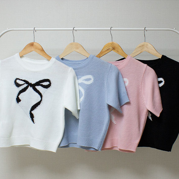 リボンクロップ半袖ニット