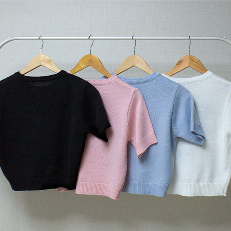 リボンクロップ半袖ニット