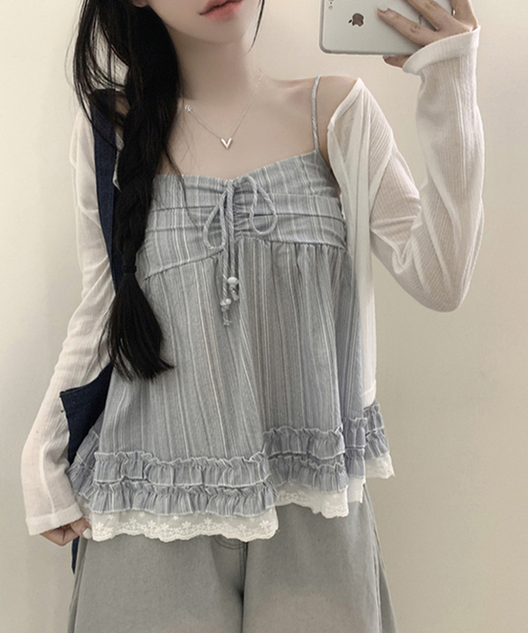 リボンレースフレアキャミソール SKY BLUE