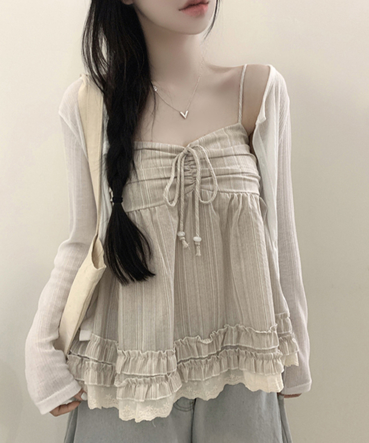 リボンレースフレアキャミソール BEIGE
