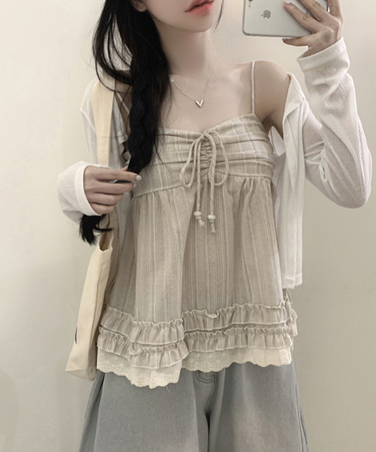 リボンレースフレアキャミソール BEIGE