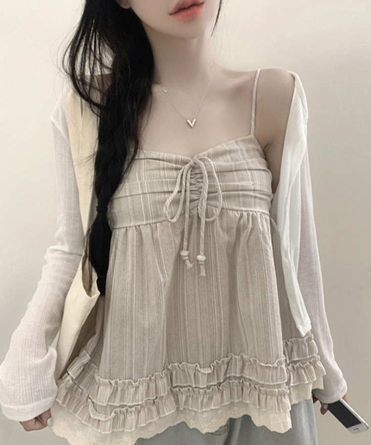 リボンレースフレアキャミソール BEIGE
