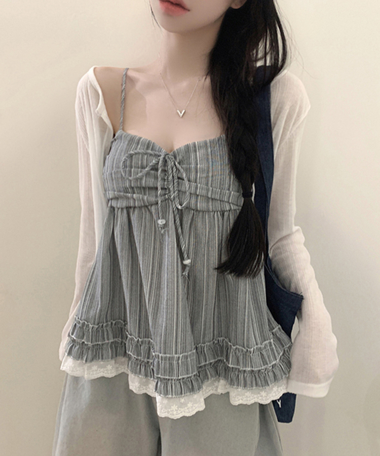 リボンレースフレアキャミソール DARK BLUE