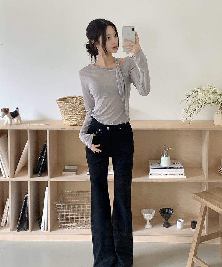 リボンスリムTシャツ GREY