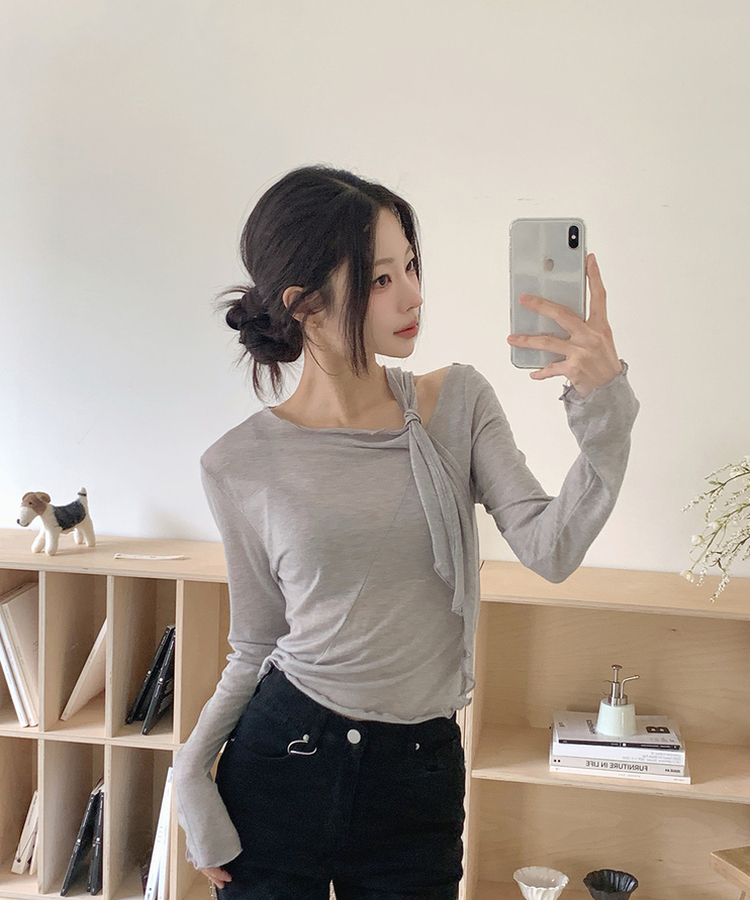 リボンスリムTシャツ GREY