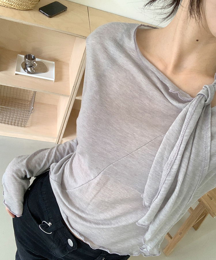 リボンスリムTシャツ GREY