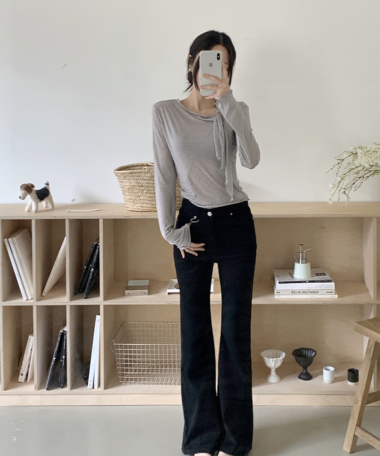 リボンスリムTシャツ GREY