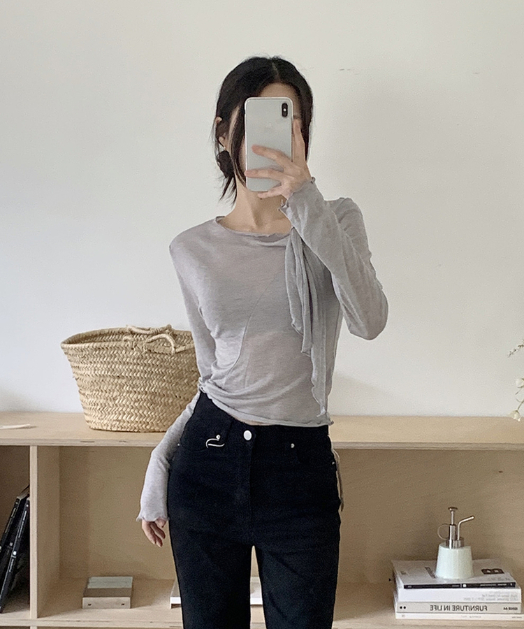 リボンスリムTシャツ GREY