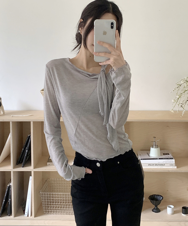 リボンスリムTシャツ GREY