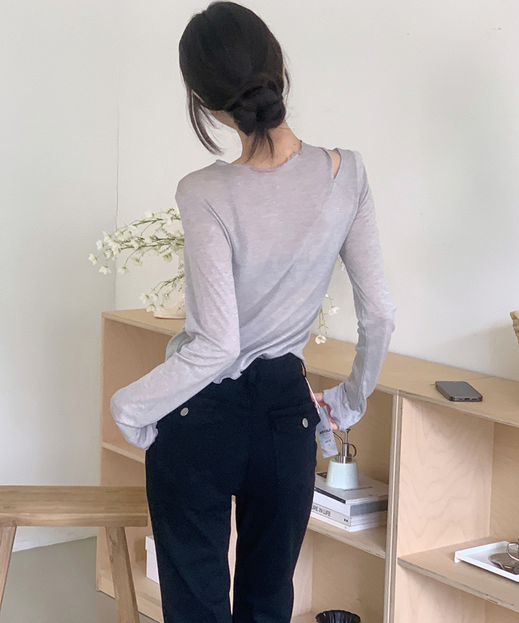 リボンスリムTシャツ GREY