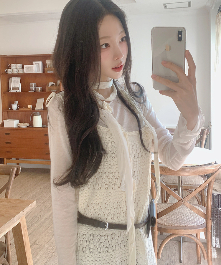 リボンスリムTシャツ IVORY