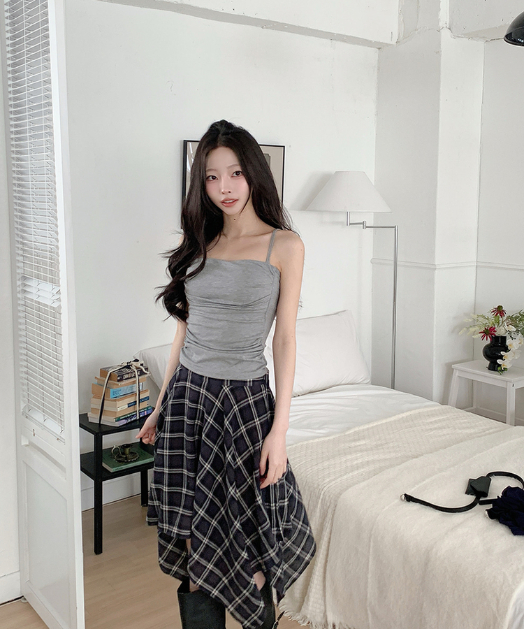 アンバランスチェックミディスカート BLACK