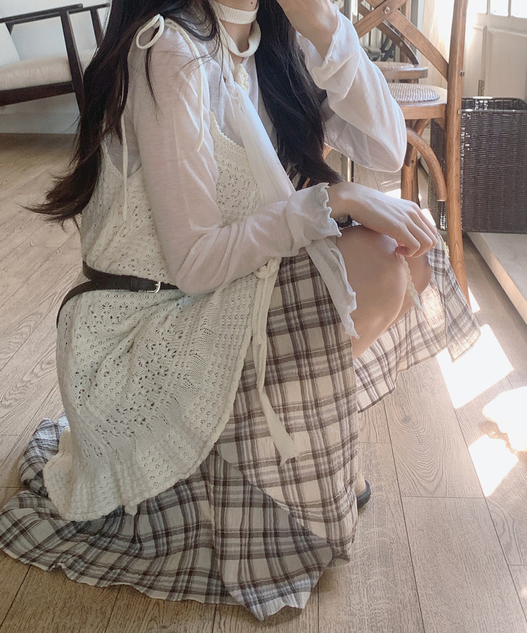 アンバランスチェックミディスカート BEIGE